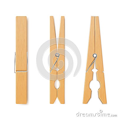 Clothes pin set, housework and laundry clothespins Vector Illustration