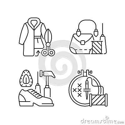 Clothes repair linear icons set Vector Illustration