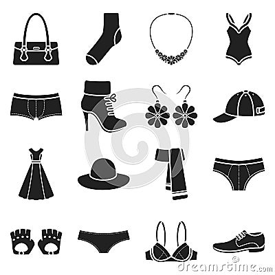 Clothes set icons in black style. Big collection clothes vector symbol stock illustration Vector Illustration