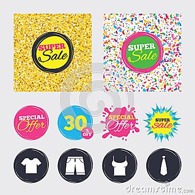 Clothes signs. T-shirt and pants with shorts. Vector Illustration