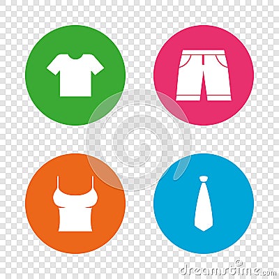Clothes signs. T-shirt and pants with shorts. Vector Illustration