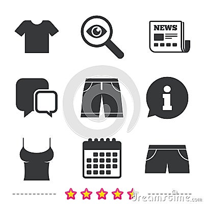 Clothes signs. T-shirt and pants with shorts. Vector Illustration