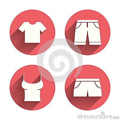 Clothes signs. T-shirt and pants with shorts Vector Illustration