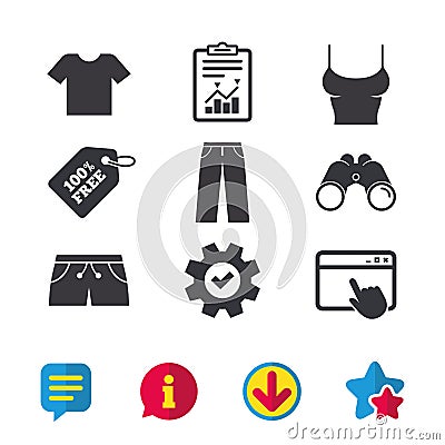 Clothes signs. T-shirt and pants with shorts. Vector Illustration