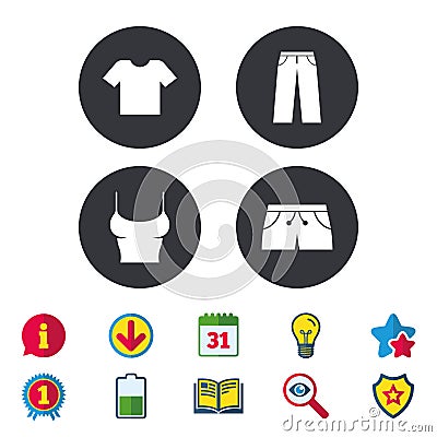 Clothes signs. T-shirt and pants with shorts. Vector Illustration