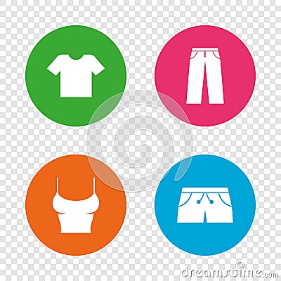 Clothes signs. T-shirt and pants with shorts. Vector Illustration