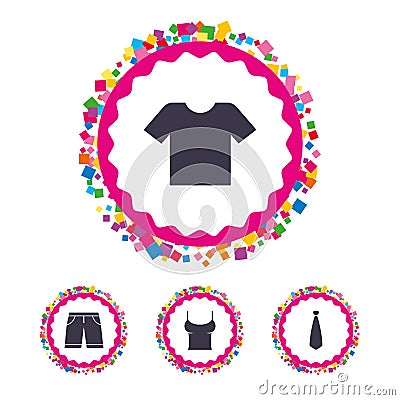 Clothes signs. T-shirt and pants with shorts. Vector Illustration