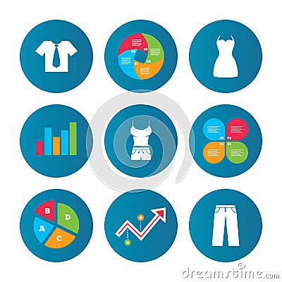 Clothes signs. T-shirt with tie and pants. Vector Illustration