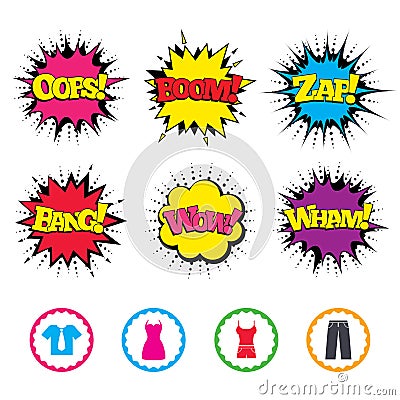 Clothes signs. T-shirt with tie and pants. Vector Illustration