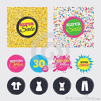 Clothes signs. T-shirt with tie and pants. Vector Illustration