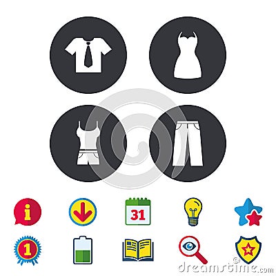 Clothes signs. T-shirt with tie and pants. Vector Illustration