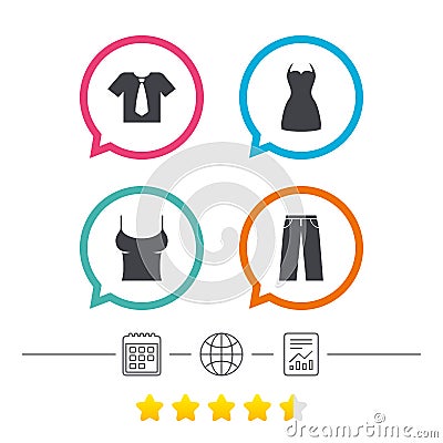 Clothes signs. T-shirt with tie and pants. Vector Illustration