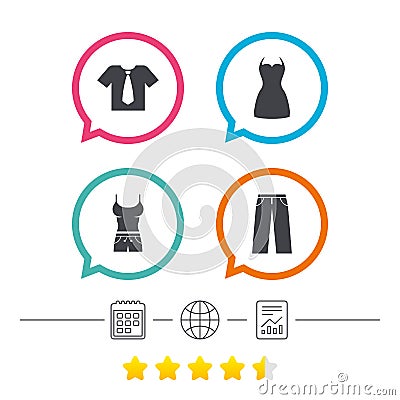 Clothes signs. T-shirt with tie and pants. Vector Illustration