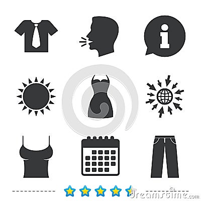 Clothes signs. T-shirt with tie and pants. Vector Illustration