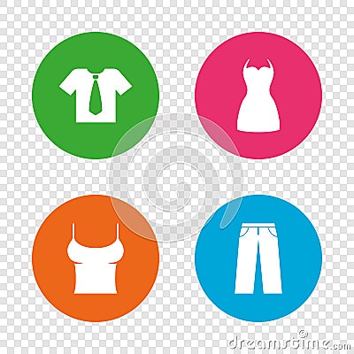 Clothes signs. T-shirt with tie and pants. Vector Illustration