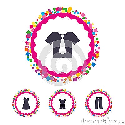 Clothes signs. T-shirt with tie and pants. Vector Illustration