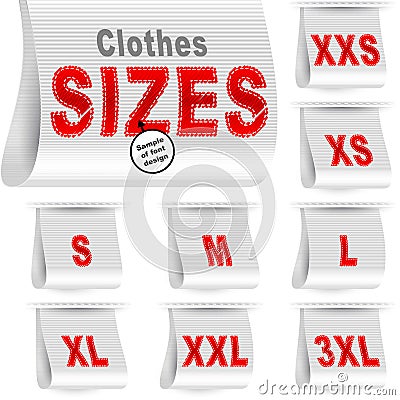 Clothes Size Label Marketing Tag Sticker Sewn Set White Vector Illustration