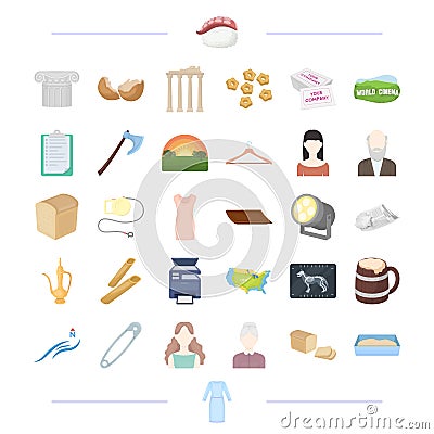 Clothes, theater, food and other web icon in cartoon style.age, appearance, weather, atelier icons in set collection. Vector Illustration