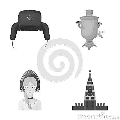 Clothes, woman, kremlin, building .Russia country set collection icons in monochrome style vector symbol stock Vector Illustration