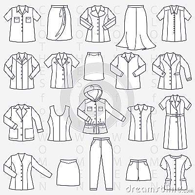 Clothes for women linear illustration Stock Photo