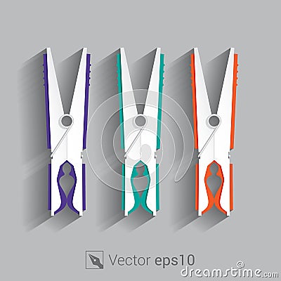 Clothespin for clothesline in three colors, vectore Vector Illustration