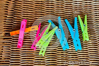 Clothespin Detail in Different Colours Tool Vintage Blue Stock Photo