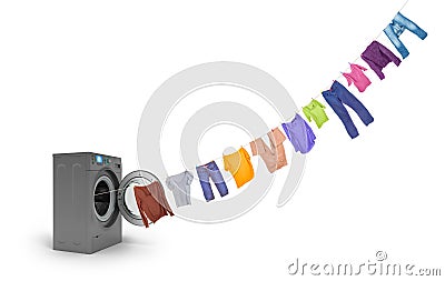 Clothespins on a rope coming out of the dark Stock Photo