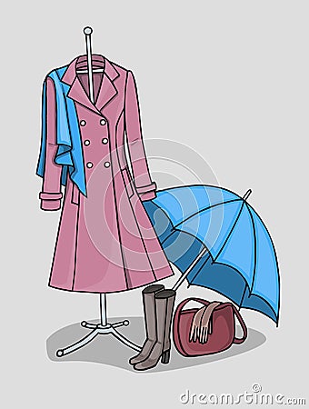 Clothing and accessories for the autumn and spring Vector Illustration