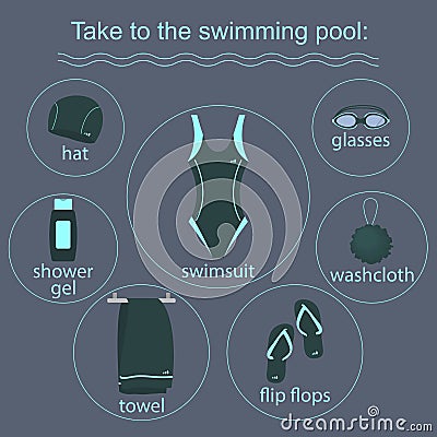 Clothing and accessories for swimming pools Vector Illustration