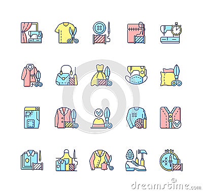 Clothing alteration and repair services RGB color icons set Vector Illustration