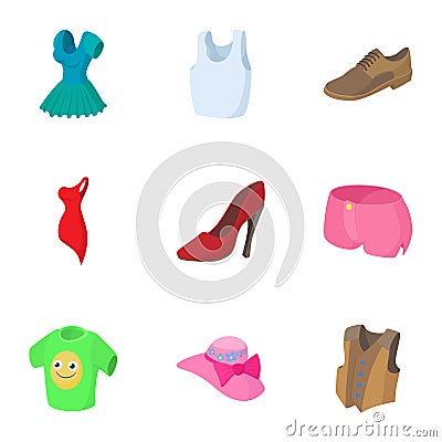 Clothing for body icons set, cartoon style Vector Illustration