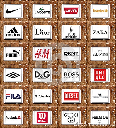 Clothing brands and logos Editorial Stock Photo