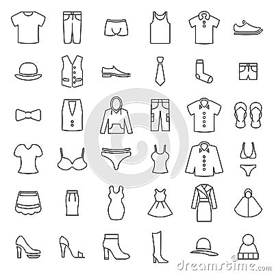 Clothing or Clothes or Fashion for Man & Woman Icons Thin Line Vector Illustration Set Vector Illustration