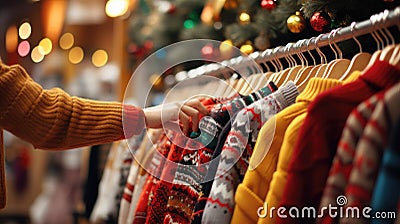 Clothing Fashion Store, Sweater Fashion Store, Cardigan Fashion Store, on hangers, AI Generative Stock Photo