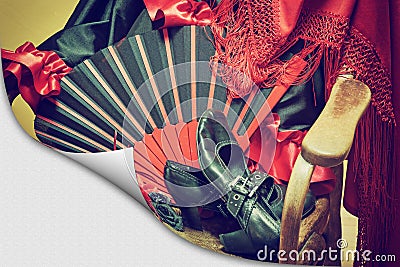 Clothing for Flamenco dance on a page with curl effect Stock Photo