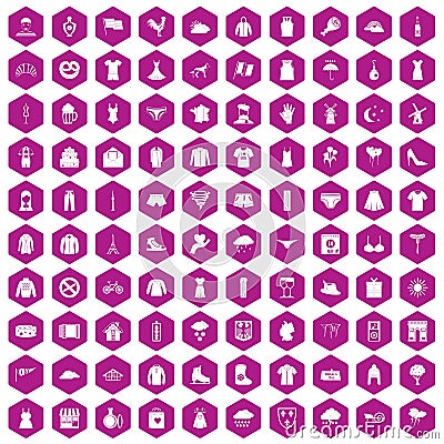 100 clothing icons hexagon violet Vector Illustration