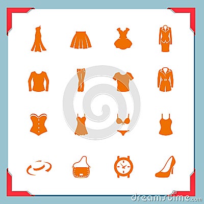 Clothing icons. Women | In a frame series Vector Illustration