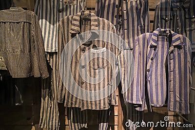 Clothing prisoners concentration camps in which were destroyed Jews and prisoners of war during world war II. Yad Vashem, Editorial Stock Photo