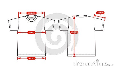 Clothing size chart vector illustration Shortsleeve Tshirt Vector Illustration