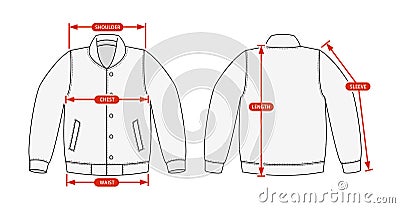 Clothing size chart vector illustration Varsity jacket Vector Illustration