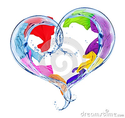 Clothing in splashes of water in the shape of the heart Stock Photo