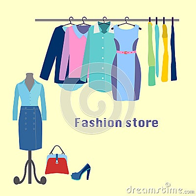 Clothing store Boutique indoor. Vector Illustration