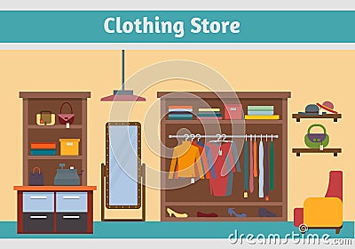 Clothing store. Man and woman clothes shop Vector Illustration