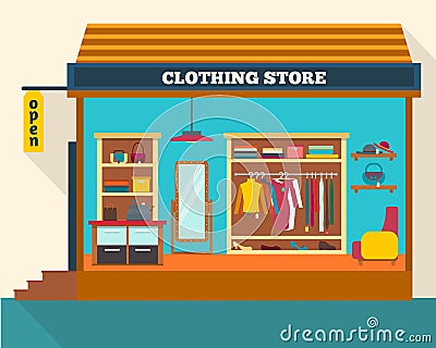 Clothing store. Man and woman clothes shop Vector Illustration