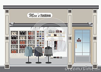 Clothing store for men. Vector Illustration