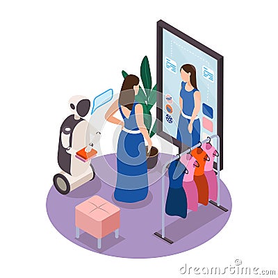 Clothing Store Robot Composition Vector Illustration