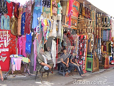 Street bazaars of Clothing vendors in khan el khalili old Cairo Editorial Stock Photo