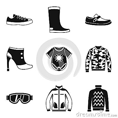 Clothing for young icon set, simple style Vector Illustration