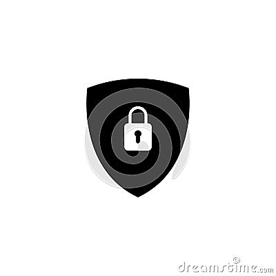 Black filled secure digital shield vector logo with padlock. Vector Illustration