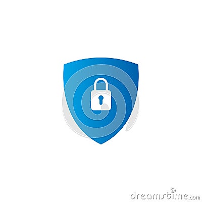 Blue filled secure digital shield vector logo with padlock. Vector Illustration
